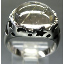 Stunning 925 Silver Rutilated Quartz Carved Design Midnight Dreams Ring