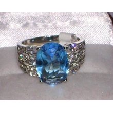 Stunning Ladies Sterling Silver 3ctw Aquamarine & White Topaz Ring Sz 5 - 10