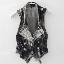 Style Womens Beads Denim Vest Jean Waistcoat Jacket Outerwear Size S-2xl 08