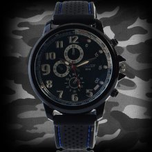 Stylish Army Men Boy Sport Wrist Watch Analog Black Rubber Face Watch Quartz
