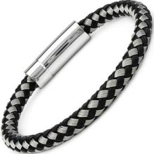 Stylish Gentlemens Bracelet In Stainless Steel And Two Tone Vinyl.