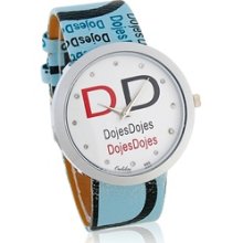 Stylish Letters PU Leather Band Analog Watch (Blue)