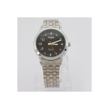 Stylish Lovers Couple Round Dial Stainless Steel Wrist Watch Silver(Men)