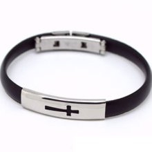 Stylish Men's Stainless Steel Rubber Cross Bracelets Bangles Jf910-39