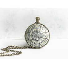 Stylish Sacred Geometry Necklace, Hand Painted Pendant, Mandala Art Painting Jewelry - Antique Bronze Chain Color Charm