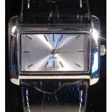 Stylish Silver Tone Big Rec Bezel Wide Faux Leather Band Ladies Watch Works(r1)