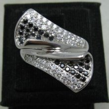 Stylish Sterling Silver Ring Solid 925 White And Black Cz