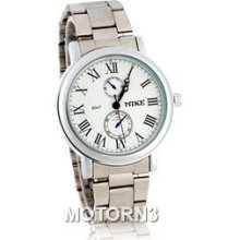 Stylish White Dial Couple Watch with Stainless Steel Strap for Men (S