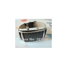 super deal 10pcs lot leather band led watch with 72 leds silver black