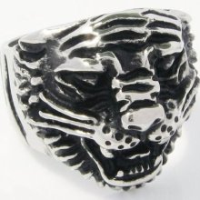 Super Sized Stainless Steel Men's Ring Tigar Roar 1cz