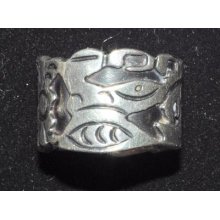 Super Vintage 925 Wide Band Ring Mexico Intricate Design