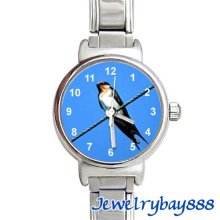 Swallow Bird Photo Stainless Steel 9mm Italian Charm Bracelet Wrist Watch Bc403