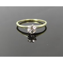 Sweet Art Nouveau Two Tone Engraved Mine Cut Diamond Solitaire Engagement Ring - RGDI357P