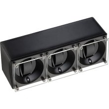 SWISS KUBIK WATCH WINDER TRIPLE - BLACK CALF LEATHER WITH WHITE STITCHING - WINDOW PROTECT