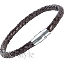 T&t Brown Leather With S. Steel Buckle Bangle Br36