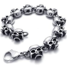 Tb105 Mens Vintage Skull Punk Rock Stylish Chain Stainless Steel Bracelet Bangle