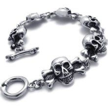 Tb134 Mens Vintage Skull Punk Rock Stylish Chain Stainless Steel Bracelet Bangle