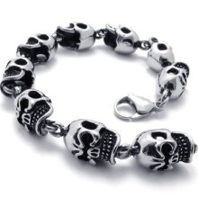 Tb136 Mens Vintage Skull Punk Rock Stylish Chain Stainless Steel Bracelet Bangle