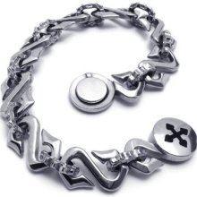 Tb29 Men's Vintage Simple Design Stylish Cross Stainless Steel Bangle Bracelet