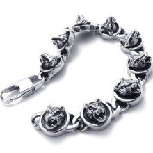 Tb43 Men's Tiger Rock Punk Stylish Band Stainless Steel Bangle Bracelet