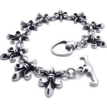 Tb48 Men's Vintage Fleur De Lis Stylish Cool Stainless Steel Bangle Bracelet