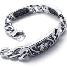Tb60 Men's Vintage Punk Rock Stylish Band Rose Stainless Steel Bangle Bracelet