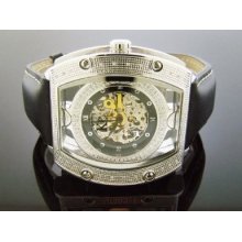 Techno Com By Kc 0.25ct Diamond Automatic Skeleton Stainless Steel Case