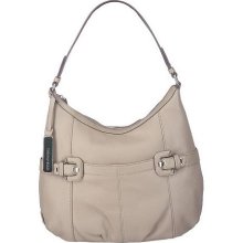 Tignanello Pebble Leather Hobo Bag with Buckle Detail - Stone - One Size