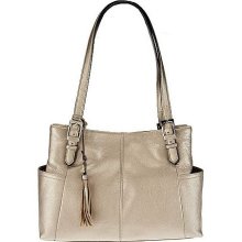 Tignanello Pebble Leather Shopper with Belted Shoulder Straps - Satin Metal - One Size