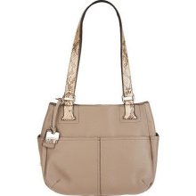 Tignanello Pebble Leather Shopper with Python Printed Straps - Stone - One Size