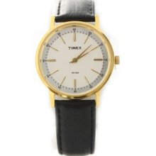 Timex Mens Classics Gold Tone Stainless Steel Case Black Leather Strap Watch