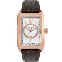Tommy Bahama 'Bali' Rectangular Leather Strap Watch, 31mm Brown/ Rose Gold