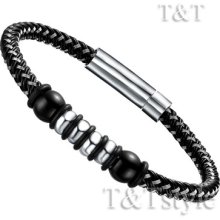 Top Quality T&t Two-tone Stainless Steel Bead Bangle With Clip-on Buckle (br77)