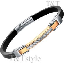 Top Quality T&t 9k Rose Gold Gp Fiber Stainless Steel Narrow Bangle (br74)