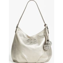 Tory Burch 'Thea' Metallic Leather Hobo Gunmetal