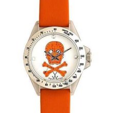 Toy Unisex Skull Design White Dial Orange Band Analog Watch