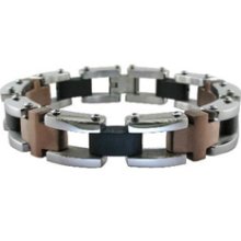 Tri-Tone Stainless Steel Link Bracelet Men's 10.5mm bracelets