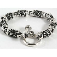 Tribal Roller 925 Sterling Silver Chain Mens Bracelet 8.5 Inches Skull Clasp