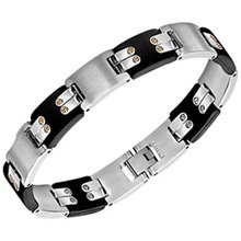 Triton Men's Stainless Steel and Black Resin Bracelet with 14K Gold Accents bracelets