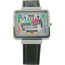 TV Set Design Leather Band Quartz Wrist Watch (Black)