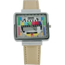 TV Set Design Leather Band Quartz Wrist Watch (Yellow)