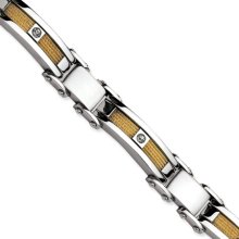 Two-Tone Stainless Steel Cable & Cubic Zirconia Bracelet - 8.5 Inch