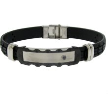 Two-tone Stainless Steel Men's Black Rubber ID Bracelet (Stainless Steel And Black Rubber Men's Bracelet)