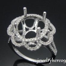 Unique Flower Lace 14k White Gold Diamond Engagement Antique Semi Mount Ring