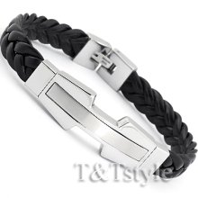 Unique T&t 316l Stainless Steel Leather Id Bracelet Qb07