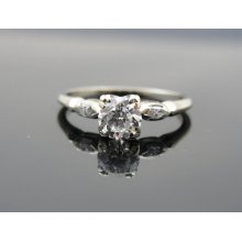 Unique Vintage Diamond with Star Facets, 14k White Gold, Art Deco RGDIA139D
