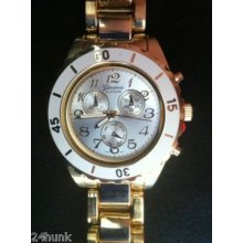 Unisex Exceptional Geneva Goldtone Band Watch + Free Battery