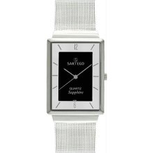 Unisex Mid-Size Ultra Thin Stainless Steel Dress Black and Silver Dial