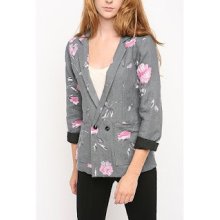 Urban Outfitters Renewal Vintage Gray Pink Floral Printed Blazer Size Medium - Cotton Blend - Light Gray - Regular M