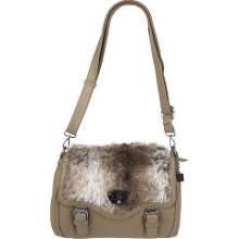 V Couture by Kooba Nappa Shoulder Bag with Faux Fur Detail - Stone - One Size